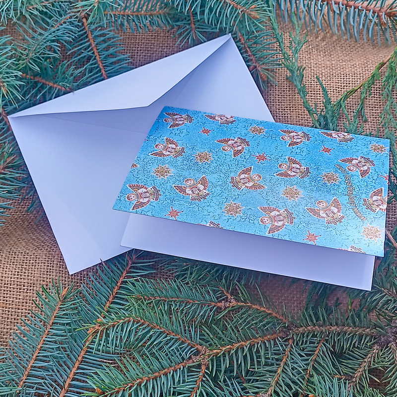 Merry Christmas And A Happy New Year Card Christmas Greeting Card Blue Christmas Angel Card Blue Xmas Gift Card Card 4