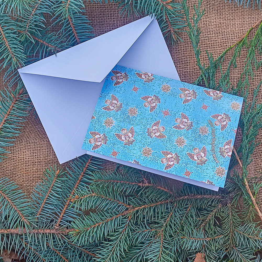 Merry Christmas And A Happy New Year Card Christmas Greeting Card Blue Christmas Angel Card Blue Xmas Gift Card Card 7