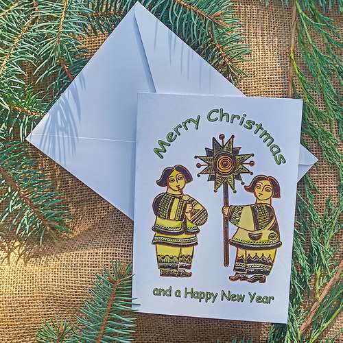 Christmas Card with white envelope, Merry Christmas and a Happy New Year card, Christmas star card, Xmas Greeting Card