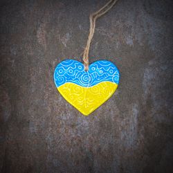 ceramic heart shaped necklace pendant,ceramic yellow blue heart necklace,handmade ceramic heart jewelry,valentines day