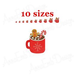 hot chocolate embroidery design. coffee cup mini. machine embroidery design. gingerbread man design. christmas embroider