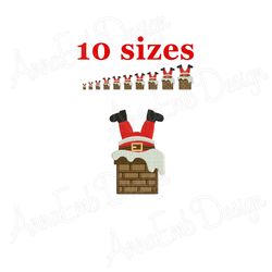 santa in chimney embroidery design. santa claus embroidery design. mini santa claus. machine embroidery. christmas santa