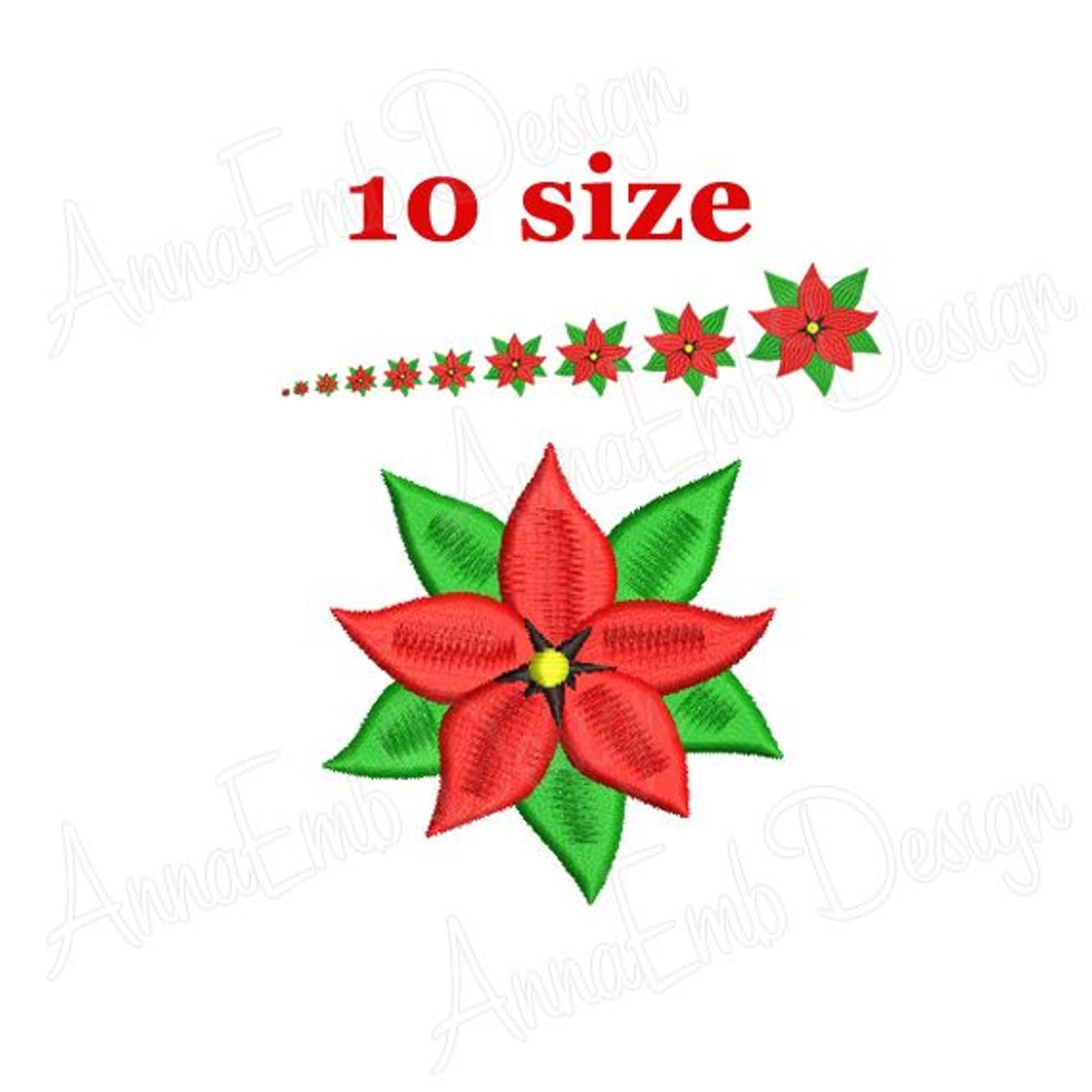 Poinsettia Embroidery Design Flower Embroidery Design Mini Poinsettia Flower Mini Machine Embroider 0