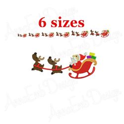 santa sleigh embroidery design. santa claus embroidery design. machine embroidery. santa with reindeer. christmas reinde