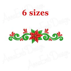poinsettia border embroidery design. machine embroidery. christmas design. christmas flower embroidery.