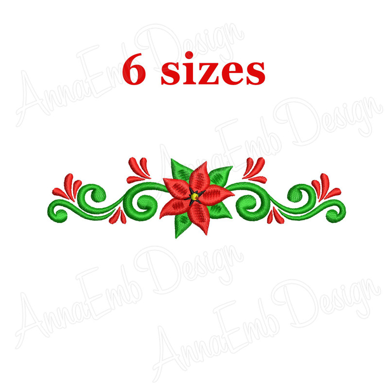 Poinsettia Border Embroidery Design Machine Embroidery Christmas Design Christmas Flower Embroidery 0