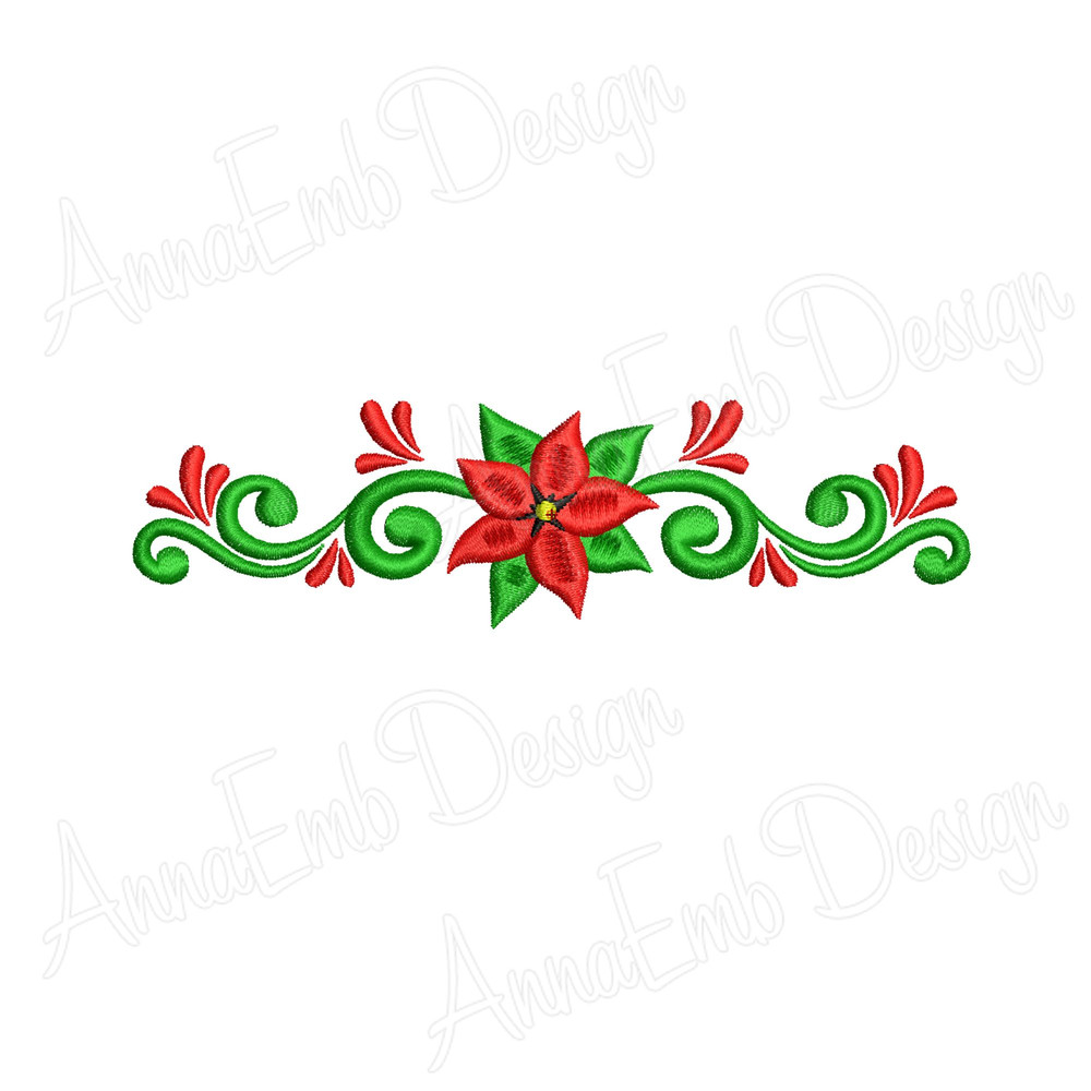 Poinsettia Border Embroidery Design Machine Embroidery Christmas Design Christmas Flower Embroidery 1