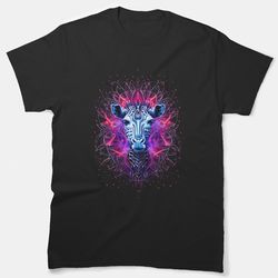 giraffe face in flames and fractal classic t-shirt
