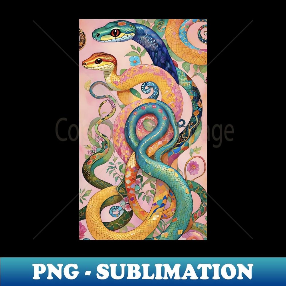 Gustav Klimt's Enigmatic Coils Inspired Snake Rhapsody - Premium PNG Sublimation File