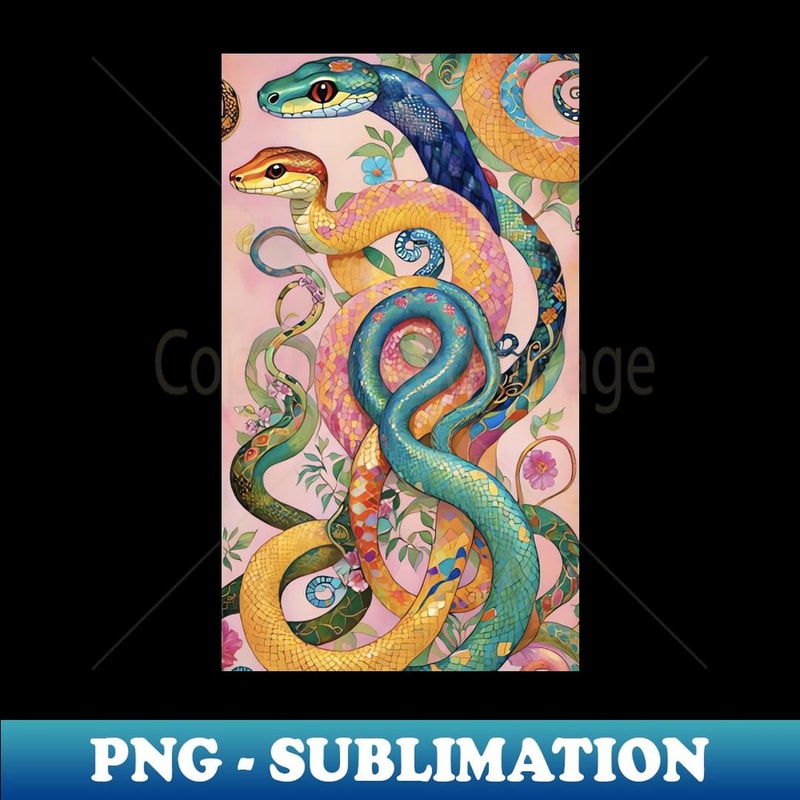 Gustav Klimt's Enigmatic Coils Inspired Snake Rhapsody - Premium PNG Sublimation File