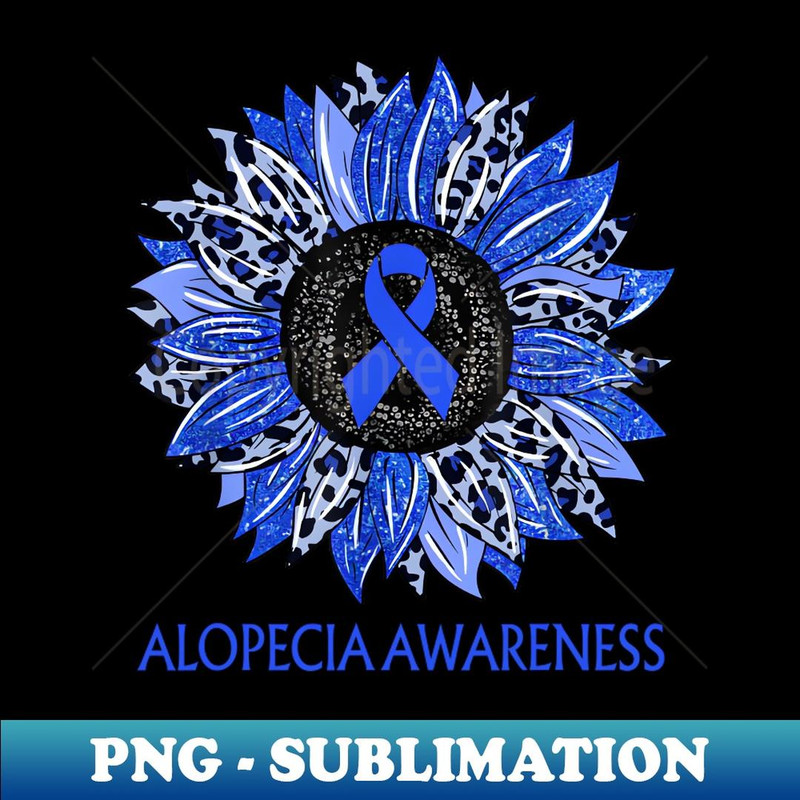 Leopard Sunflower Alopecia Awareness Blue Ribbon Support - Exclusive PNG Sublimation Download