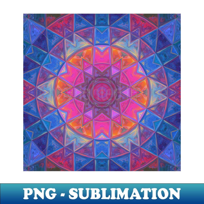 Mosaic Kaleidoscope Flower Pink Blue and Yellow - High-Quality PNG Sublimation Download
