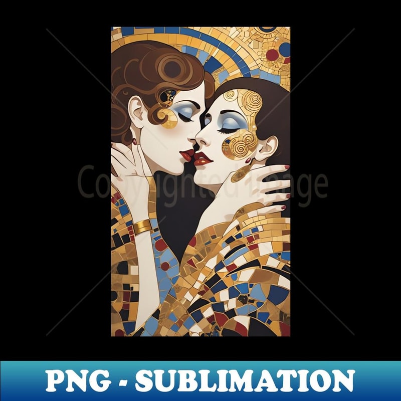 Gustav Klimt's Passionate Embrace The Kiss Inspired Illustration - Instant PNG Sublimation Download