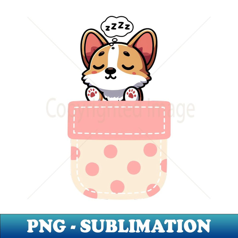 Sleepy Corgi in Polka Dot Pocket - Premium PNG Sublimation File