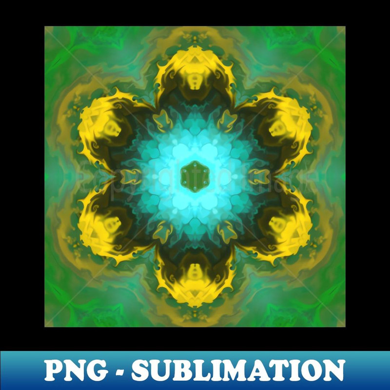 Psychedelic Hippie Flower Teal Yellow and Green - Modern Sublimation PNG File