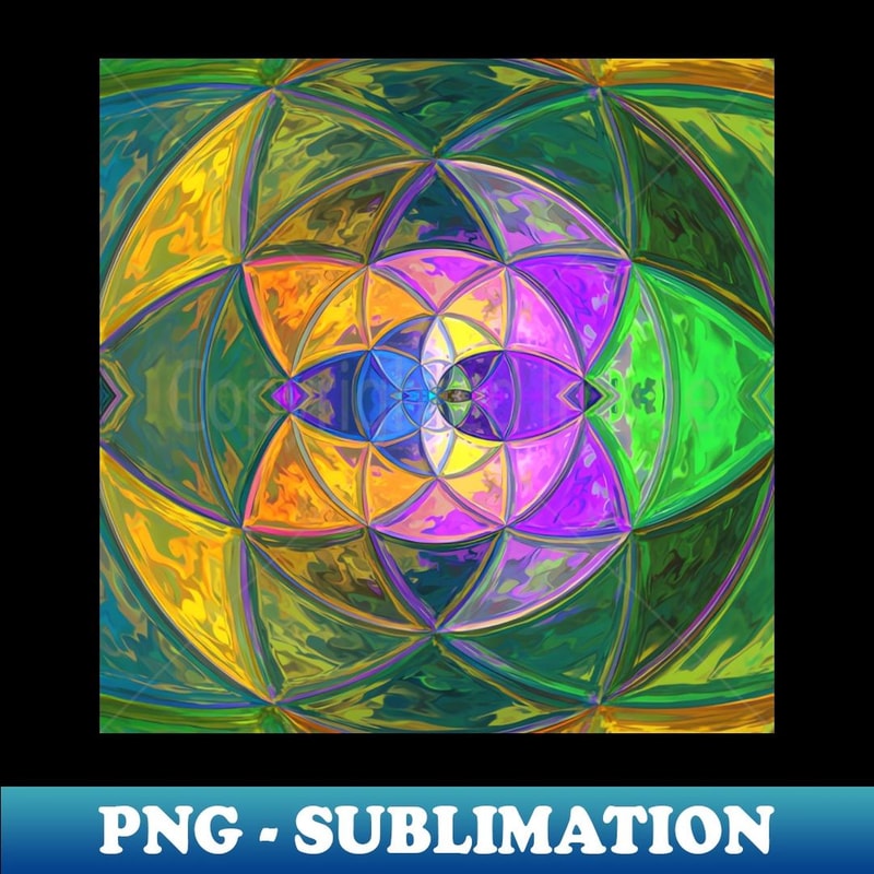 Mosaic Kaleidoscope Flower Yellow Green Pink and Blue - Special Edition Sublimation PNG File