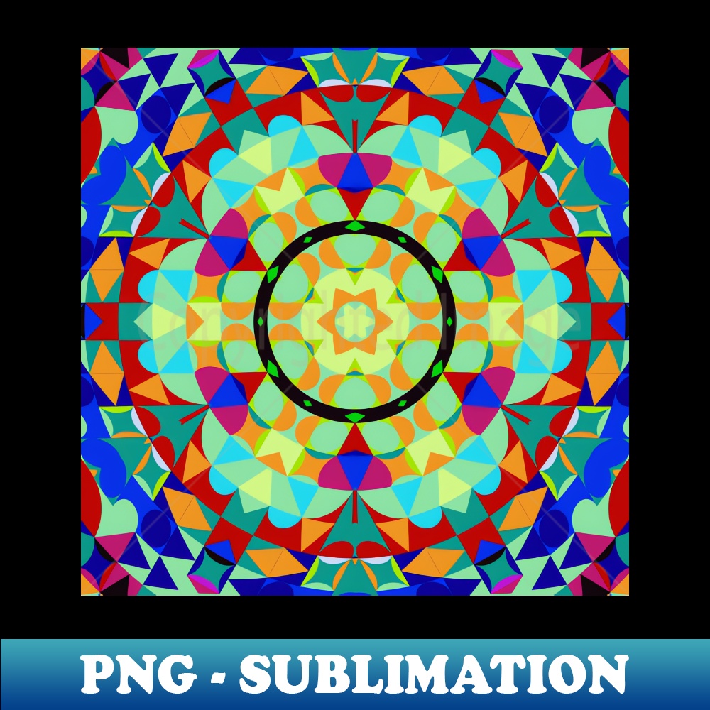 Retro Mandala Flower Orange Green and Blue - Artistic Sublimation Digital File