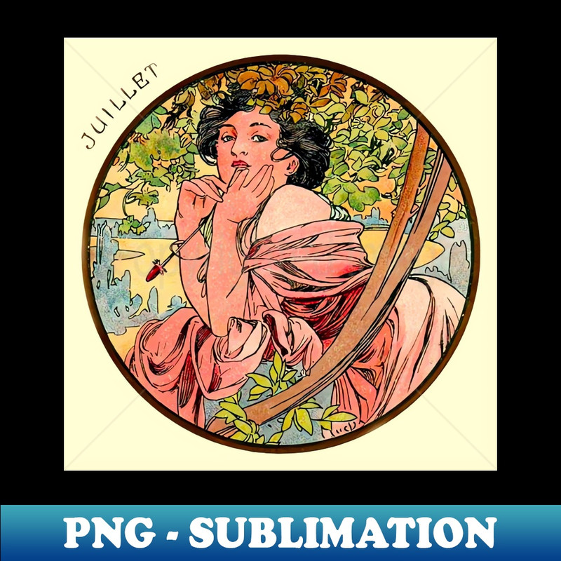 Art Nouveau July Calendar Alphonse Mucha - Premium PNG Sublimation File
