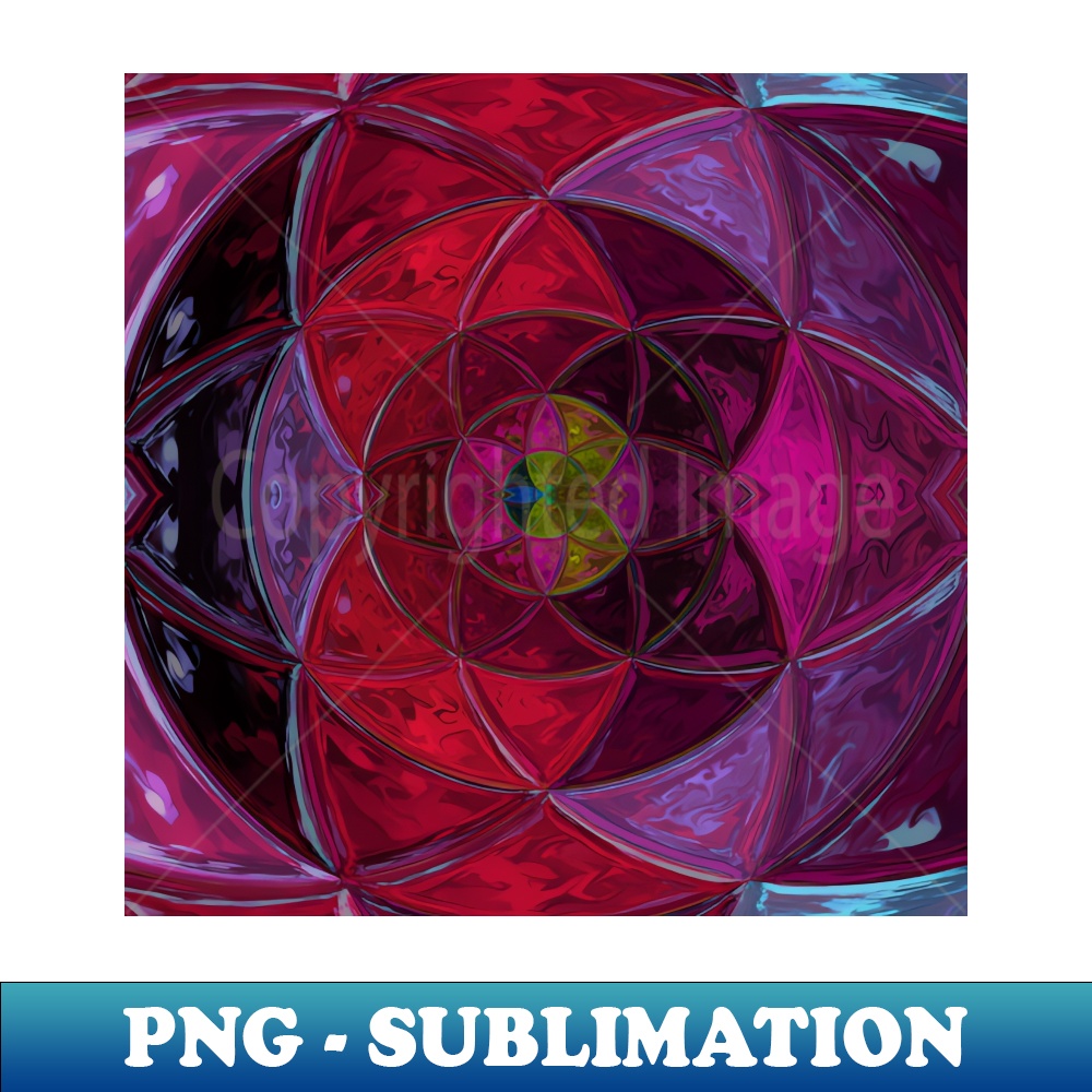 Mosaic Kaleidoscope Flower Red and Blue - Retro PNG Sublimation Digital Download