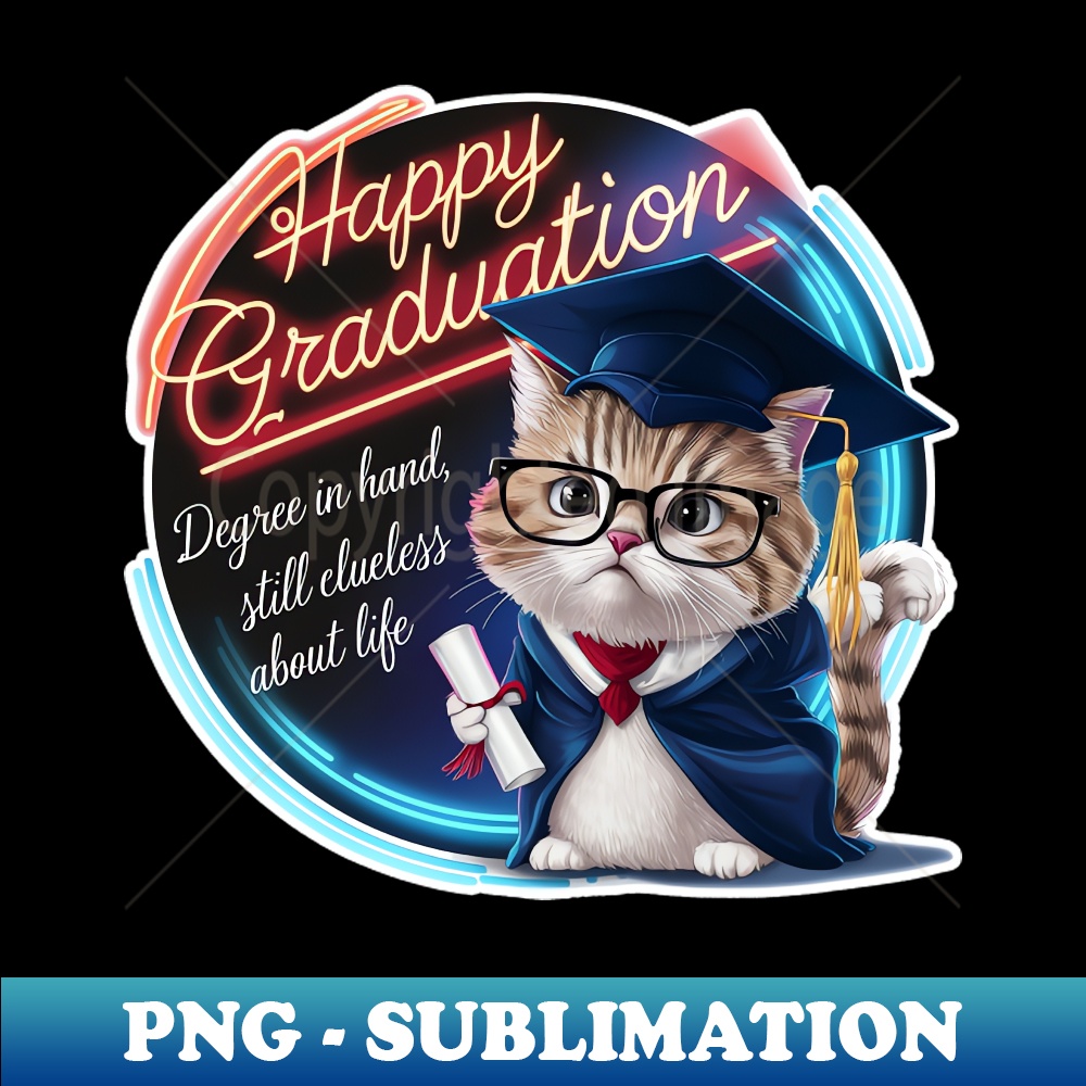 Happy Graduation Cat - Degree in hand but still clueless about life - PNG Sublimation Digital Download