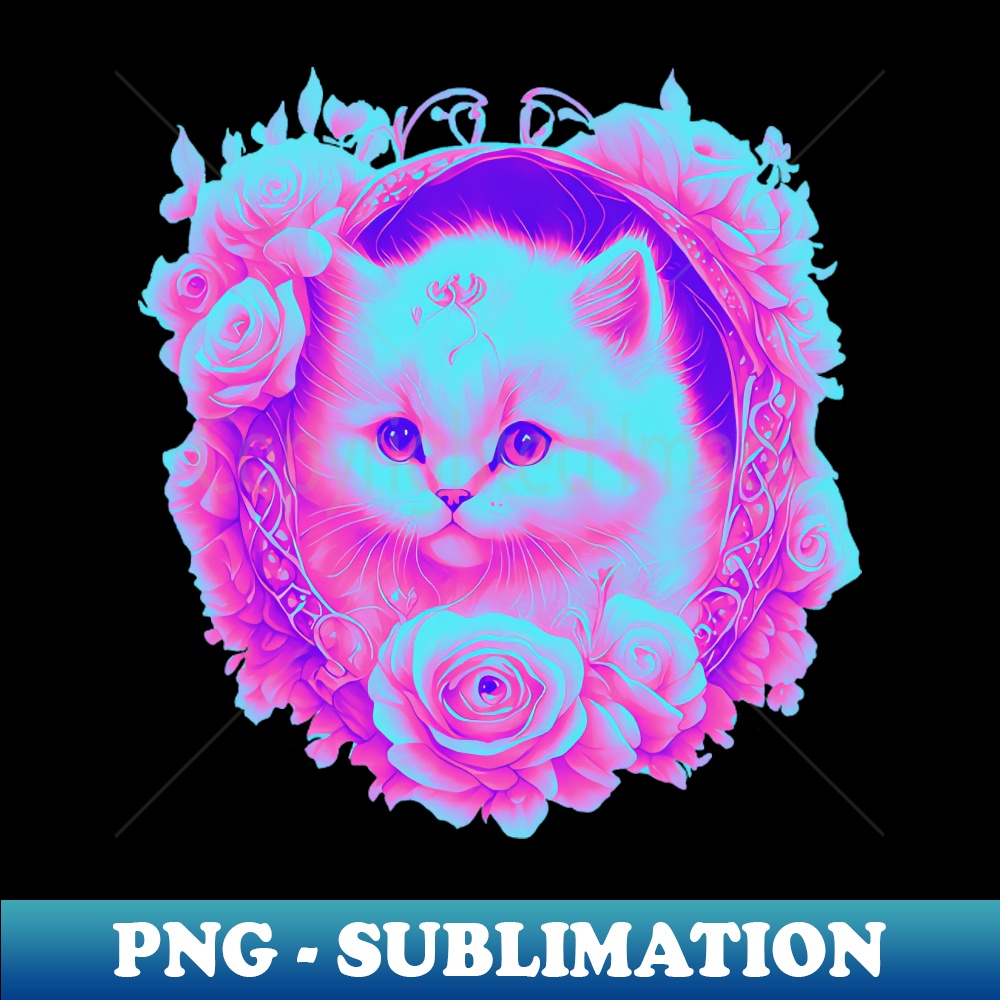 Vintage Kitty with Roses - Instant PNG Sublimation Download