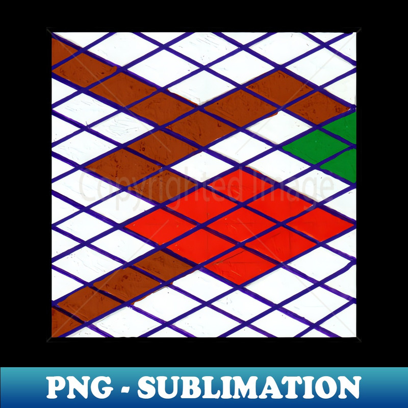 Green Orange Isometric Geometric Abstract Acrylic Painting - Instant PNG Sublimation Download