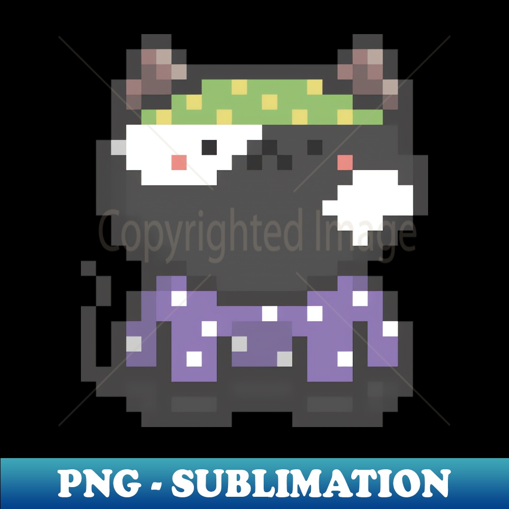 Pixel Quiet Black White Spots Cat - Elegant Sublimation PNG Download