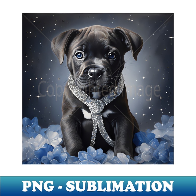 Jewelled Cute Staffy - Vintage Sublimation PNG Download