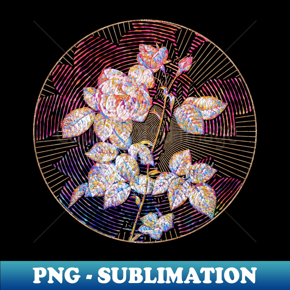 Pink Bourbon Roses Floral Rainbow Mosaic - Modern Sublimation PNG File