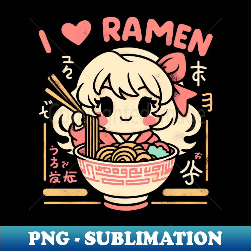 I Love Ramen - Cute Kawaii Girl Princess - Retro Graphic - Unique Sublimation PNG Download