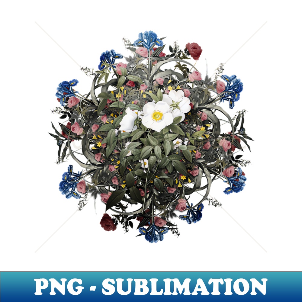 Vintage White Rose of Snow Flower Wreath - Instant PNG Sublimation Download