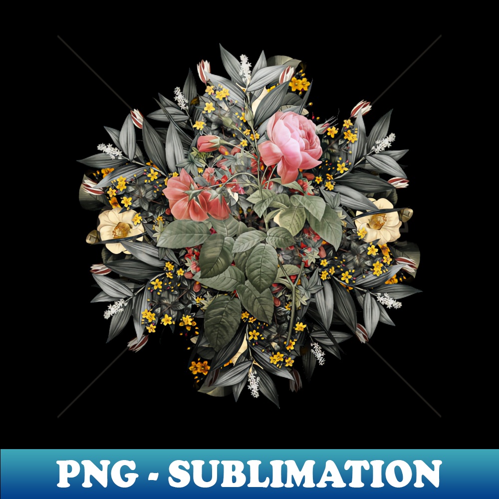 Vintage Pink Boursault Rose Flower Wreath - Modern Sublimation PNG File