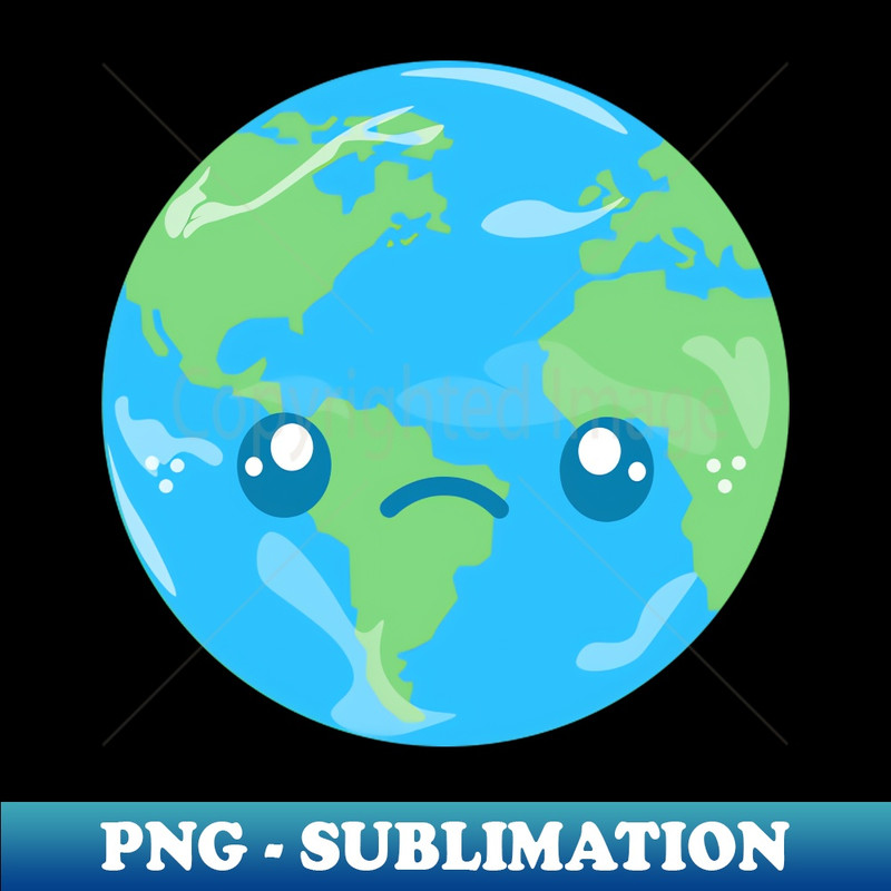 Kawaii Earth - Sad Earth - High-Resolution PNG Sublimation File