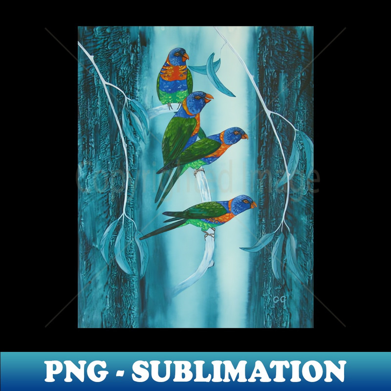 Australian Rainbow Lorikeets - original acrylic painting - Retro PNG Sublimation Digital Download