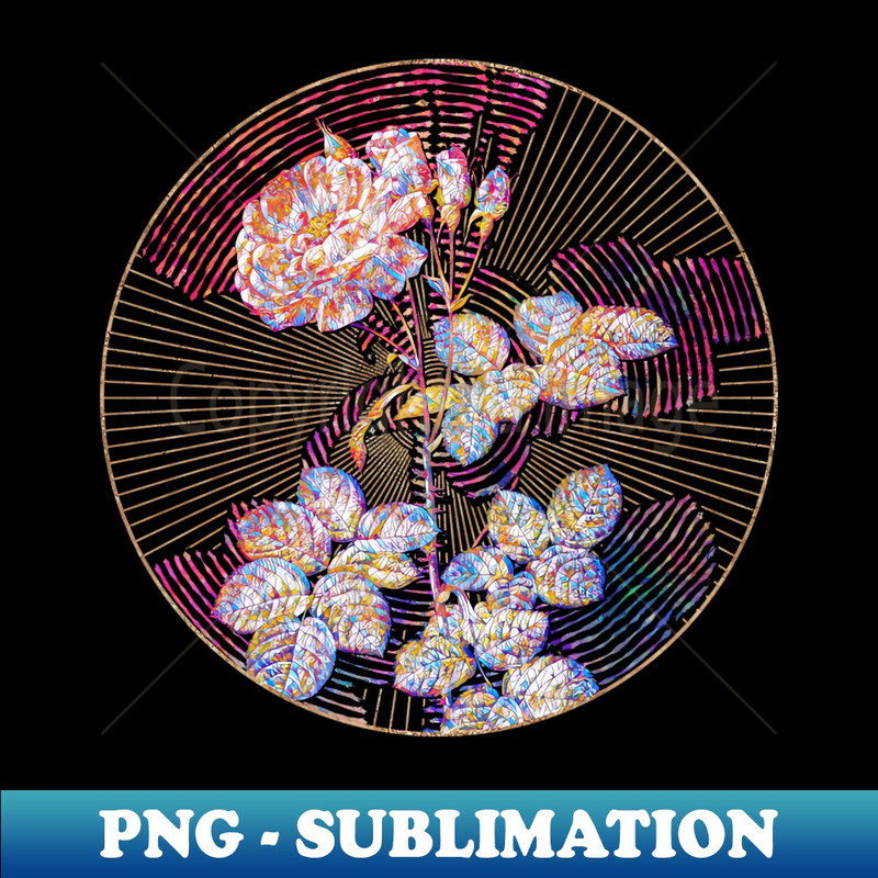 Blooming Damask Rose 2 Floral Rainbow Mosaic - Decorative Sublimation PNG File