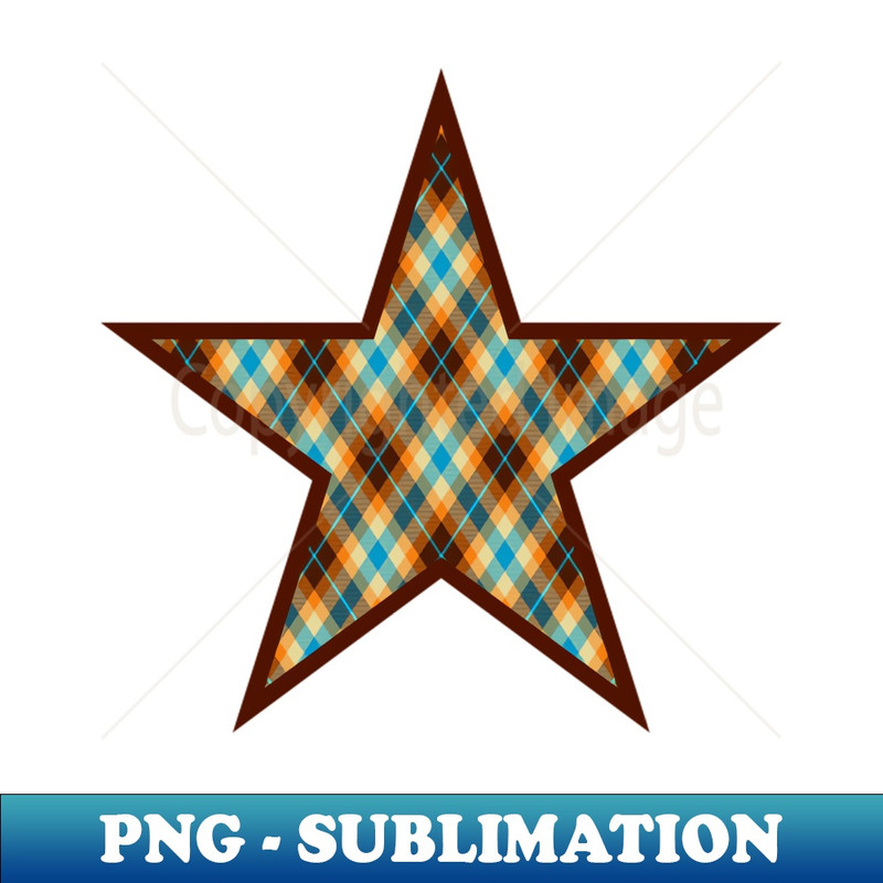 Star filled with brown and turquoise plaid - High-Resolution PNG Sublimation File