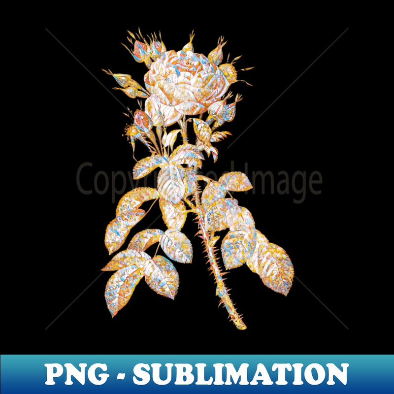 Gold Prism Mosaic Lelieur's Four Seasons Rose Botanical Illustration - High-Quality PNG Sublimation Download