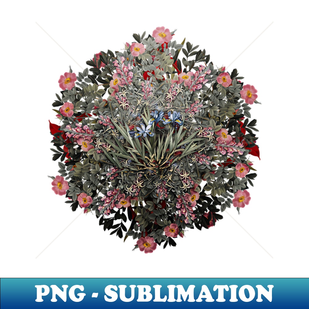 Vintage Dwarf Crested Iris Flower Wreath - PNG Transparent Digital Download File for Sublimation