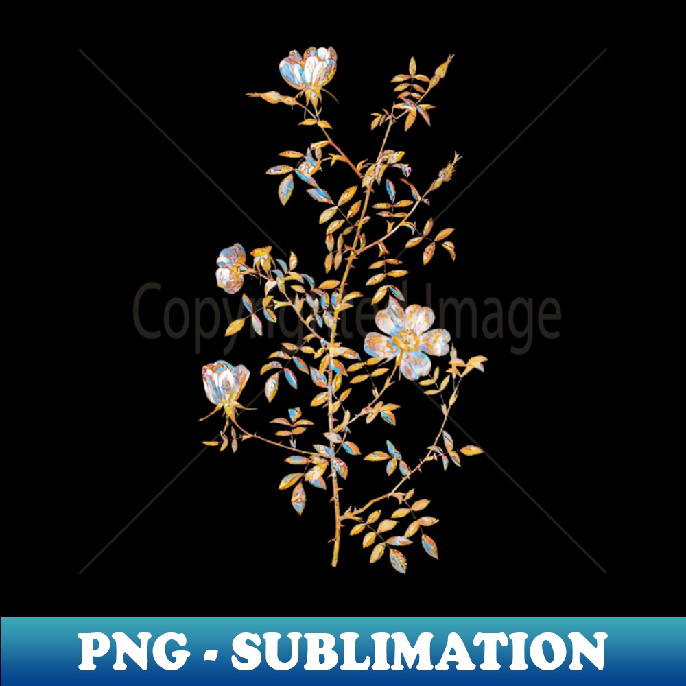 Gold Prism Mosaic Blooming Hedge Rose Botanical Illustration - Stylish Sublimation Digital Download