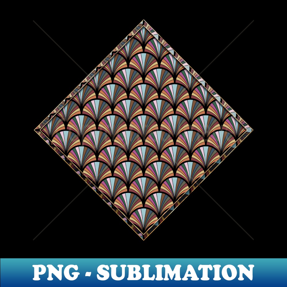 Geometric Art Deco Fan Leaf Scale HPattern in Earth Tones n.241 - Retro PNG Sublimation Digital Download