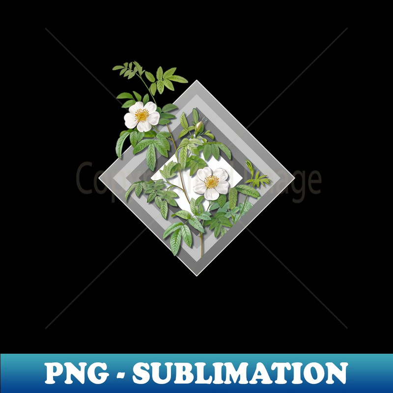 Vintage Floral Musk Rose Botanical on Paper Geometric Shield - Sublimation-Ready PNG File