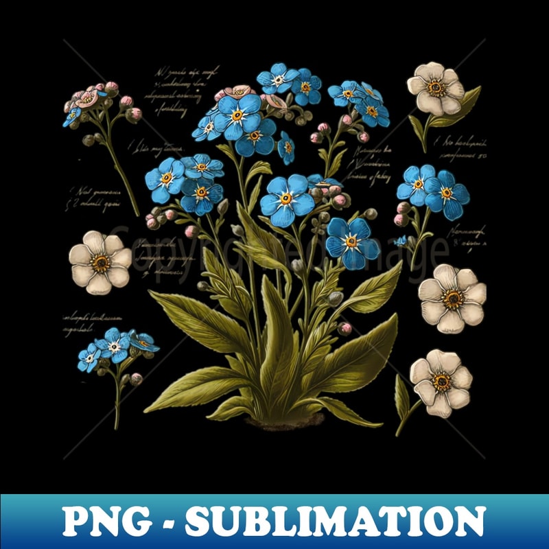 Vintage Forget me not Botanical - Sublimation-Ready PNG File