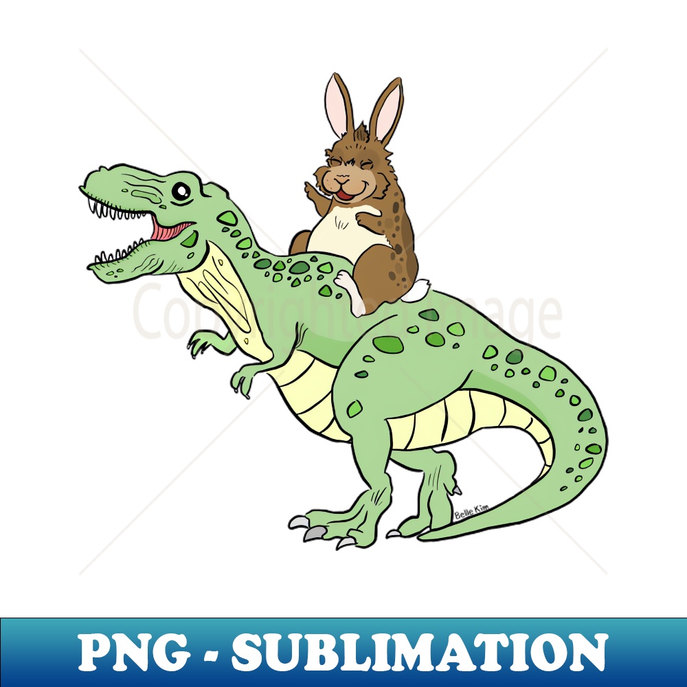 Bunny riding dinosaur - Vintage Sublimation PNG Download