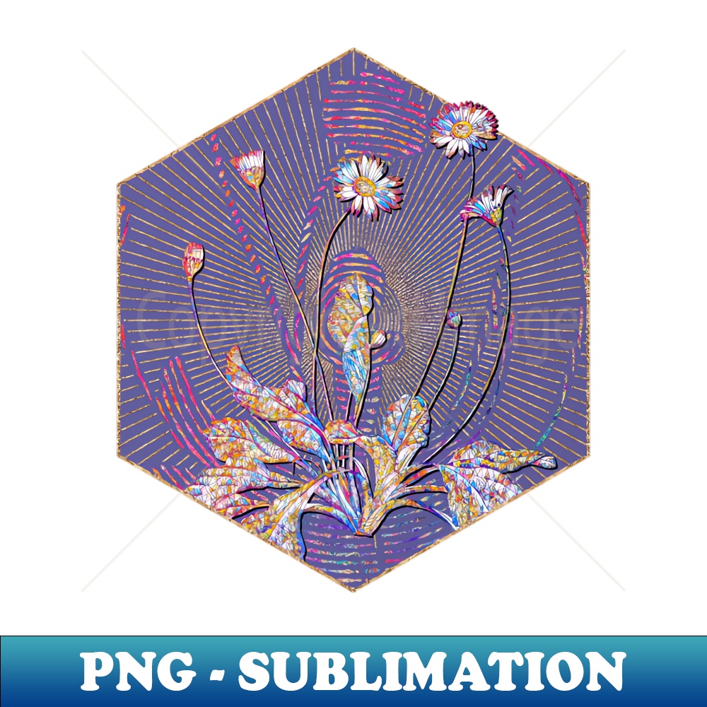 Blooming Daisy Flowers Floral Rainbow Mosaic on Veri Peri - Unique Sublimation PNG Download