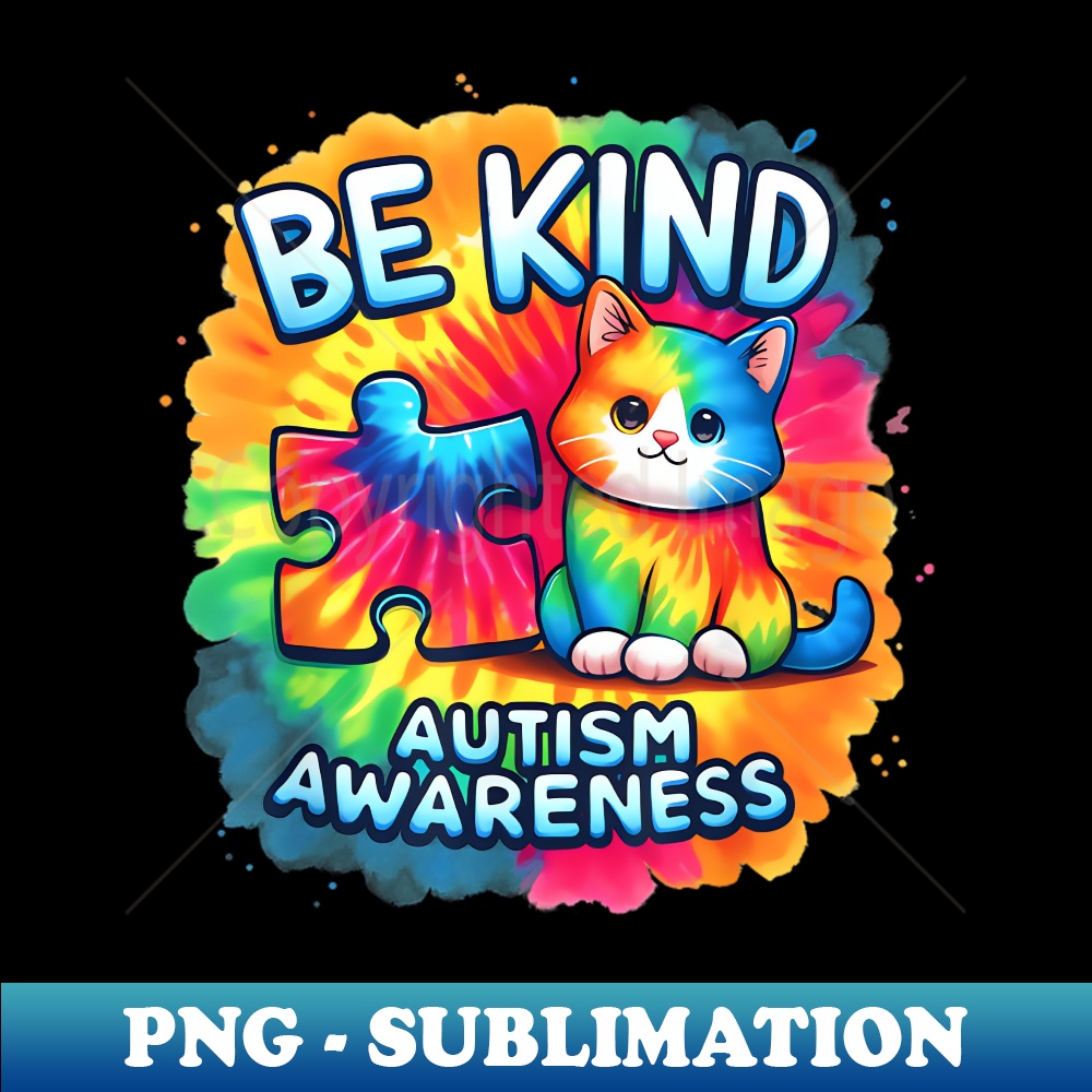 Cat Puzzle Pieces Tie Dye Autism Awareness - Vintage Sublimation PNG Download