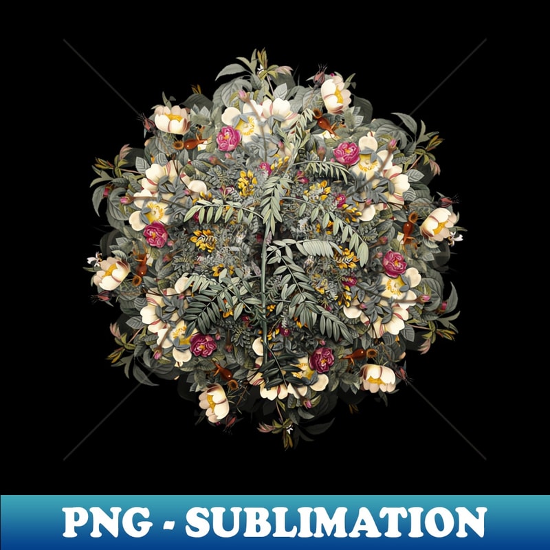 Vintage Flowering Indigo Plant Flower Wreath - Vintage Sublimation PNG Download