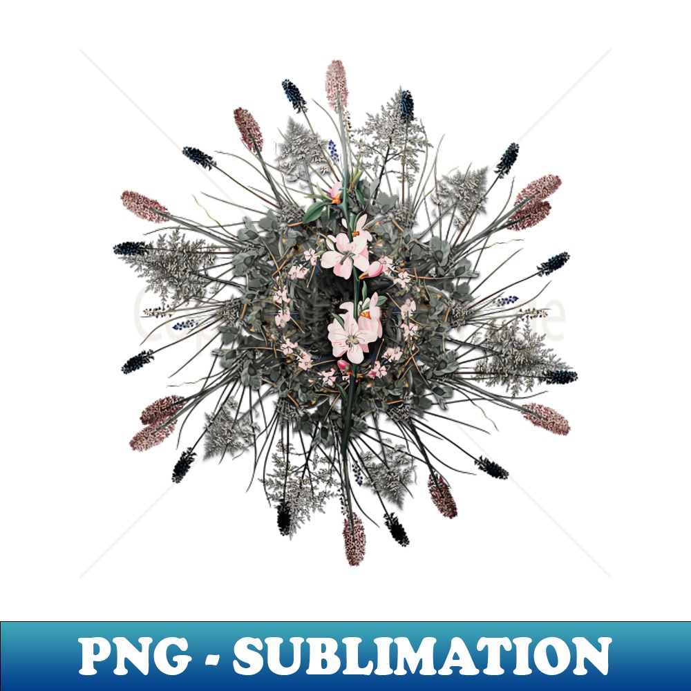 Vintage Peach Flower Botanical Wreath - PNG Transparent Digital Download File for Sublimation