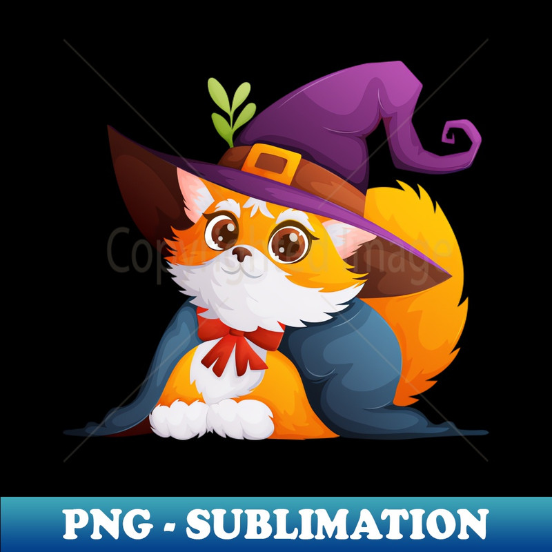 Cute and fluffy cat in a purple witch hat - Premium PNG Sublimation File