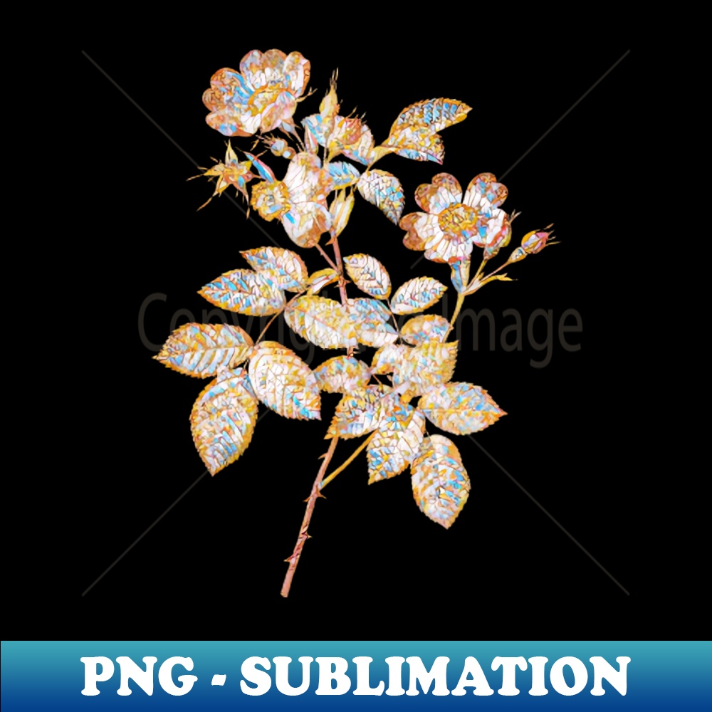 Gold Prism Mosaic Short Styled Field Rose Botanical Illustration - Artistic Sublimation Digital File