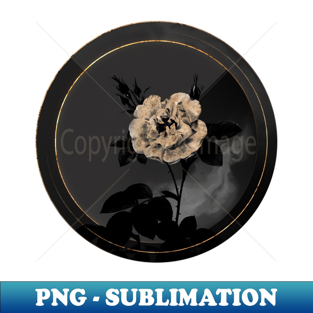 Shadowy Blooming White Rose Botanical on Black and Gold - Stylish Sublimation Digital Download